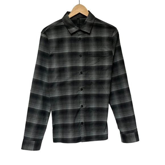 Lululemon Mens Masons Peak Flannel Shirt Gray/Black Plaid L/S Polyester Sz M euc - Picture 1 of 5